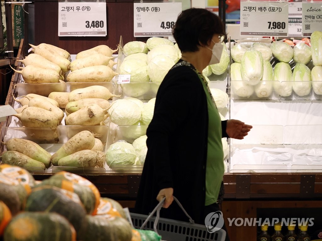 This file photo, taken Oct. 6, 2020, shows a citizen shopping for groceries at a discount store in Seoul. (Yonhap)