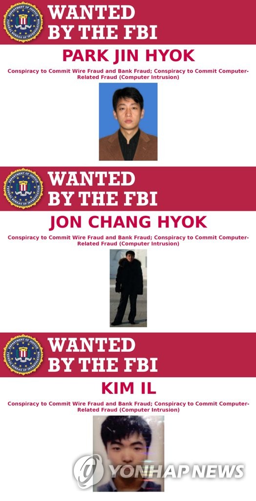 미 법무부 "북한 정찰총국 해커 3명 1조4천억원 해킹 혐의 기소"