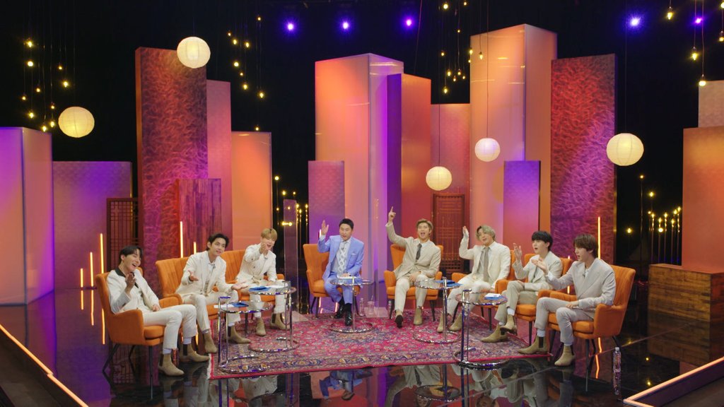 This file photo, provided by KBS2-TV, shows the global K-pop sensation BTS appearing on the network's special talk show "Let's BTS" on March 29, 2021. (PHOTO NOT FOR SALE) (Yonhap)
