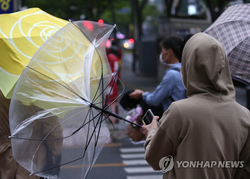 강풍에 뒤집힌 우산