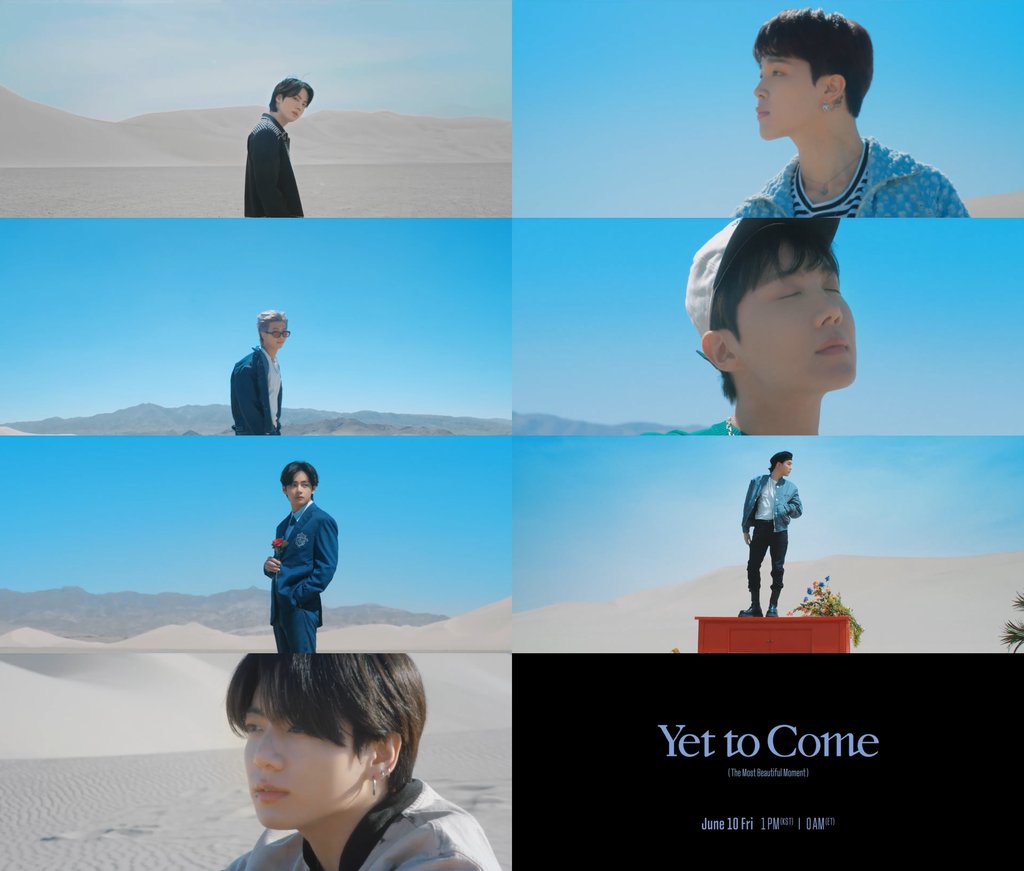 Cette image fournie le mercredi 8 juin 2022 par Big Hit Music montre des séquences du clip vidéo de «Yet to Come», chanson phare du nouvel album de Bangtan Boys «Proof». (Revente et archivage interdits)