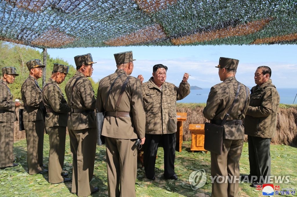 This photo, released by the Korean Central News Agency (KCNA) on Oct. 10, 2022, shows North Korean leader Kim Jong-un overseeing his military's major training. The agency reported that Kim inspected an exercise of tactical nuclear operation units to assess the "war deterrent and nuclear counterattack capabilities" in response to recent joint drills by South Korea and the United States. (For Use Only in the Republic of Korea. No Redistribution) (Yonhap)