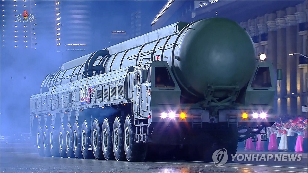 North Korea shows off a newly developed Hwasong-20 intercontinental ballistic missile during a military parade at Kim Il Sung Square in Pyongyang on Oct. 10, 2025, to mark the 80th anniversary of the founding of its ruling Workers' Party of Korea, in this file photo captured from the North's Korean Central TV the next day. (For Use Only in the Republic of Korea. No Redistribution) (Yonhap)