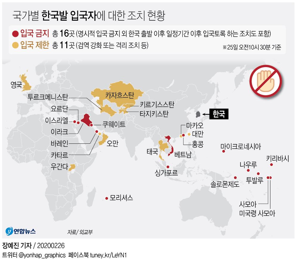 대구방문자 입국금지 확산…베트남·싱가포르에 일본도 예고 | 연합뉴스