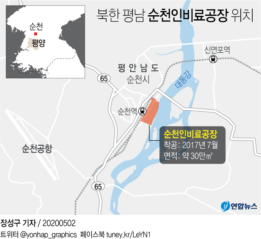 [그래픽] 북한 평남 순천인비료공장 위치