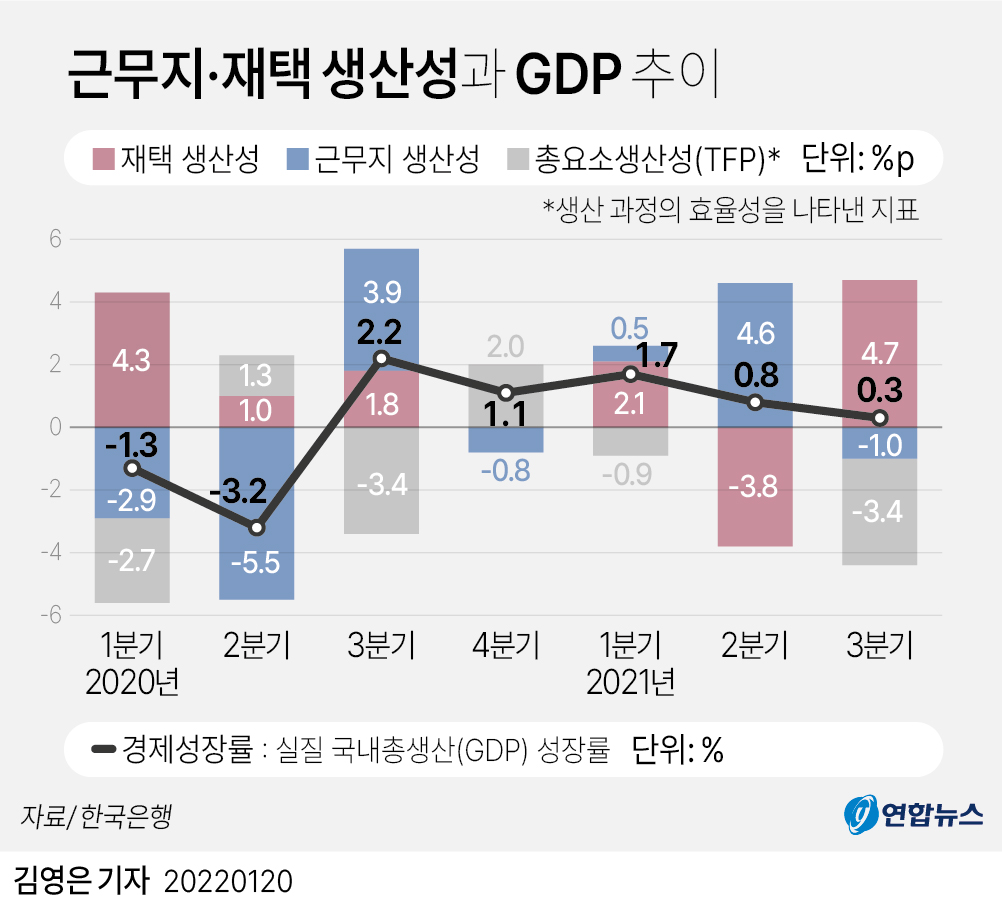  근무지·재택 생산성과 GDP 추이
