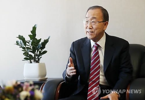 Former U.N. chief Ban Ki-moon speaks during an interview with Yonhap News Agency at his office in Seoul on Jan. 23, 2017. (Yonhap)