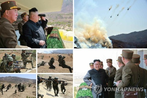 N.K. leader observes special military forces' target-striking contest