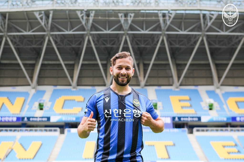This photo provided by Incheon United on July 1, 2020, shows the K League 1 club's midfielder, Elias Aguilar. (PHOTO NOT FOR SALE) (Yonhap)
