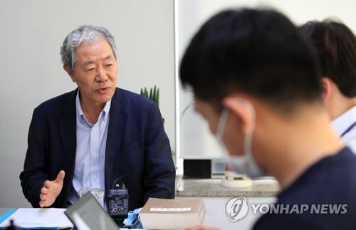 Lawyer Lee Kyung-jae speaks about his complaint against North Korean officials during a news conference at his office in Seoul on July 9, 2020. (Yonhap)