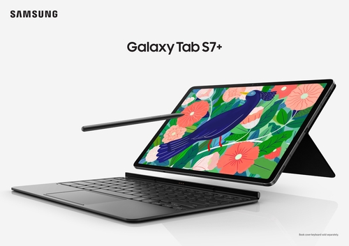 This image provided by Samsung Electronics Co. on Aug. 5, 2020, shows the Galaxy Tab S7 Plus tablet. (PHOTO NOT FOR SALE) (Yonhap)