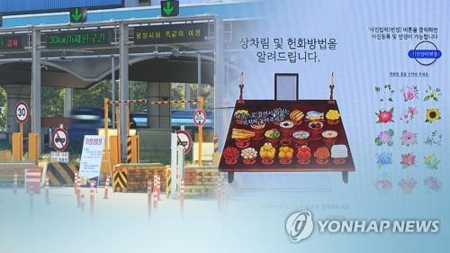 This composite photo provided by Yonhap News TV shows an expressway toll gate and an online ancestral rites site. (PHOTO NOT FOR SALE) (Yonhap)
