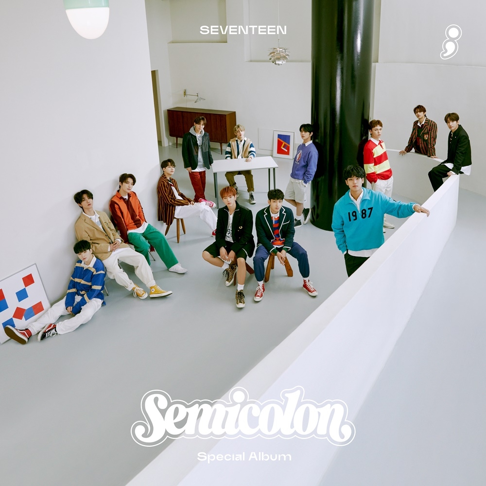 This image provided by Pledis Entertainment on Oct. 19, 2020, shows the album art for boy band Seventeen's new special album "Semicolon." (PHOTO NOT FOR SALE) (Yonhap)