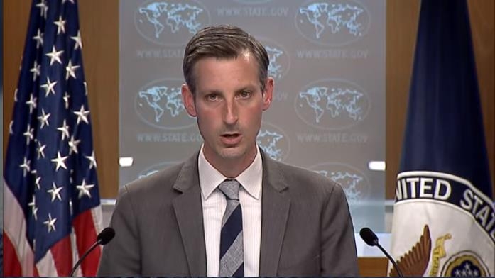 The image captured from the website of the U.S. Department of State shows spokesman Ned Price speaking in a press briefing at the State Department in Washington on May 11, 2021. (Yonhap)