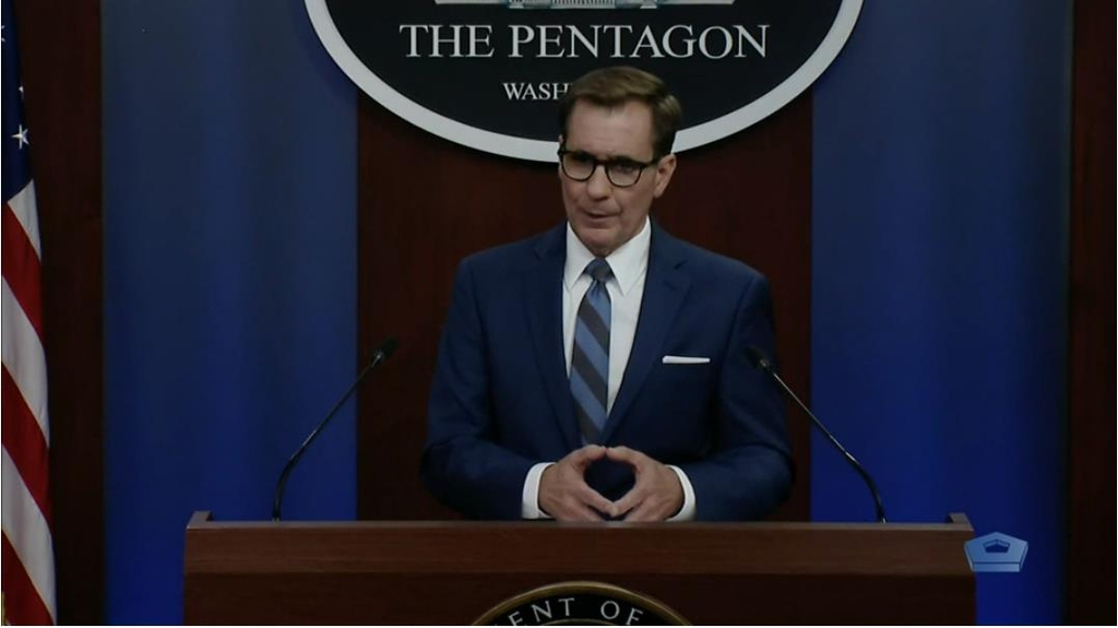 The image captured from the website of the U.S. Department of Defense shows spokesman John Kirby answering questions at a press briefing at the Defense Department in Washington on July 2, 2021. (PHOTO NOT FOR SALE) (Yonhap)