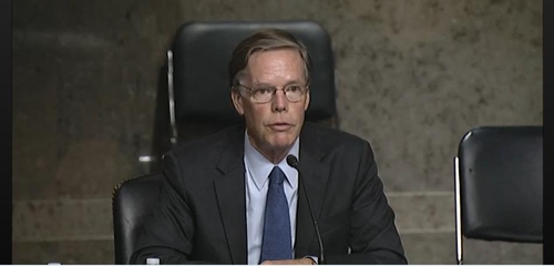 R. Nicholas Burns, nominee for U.S. ambassador to China, is seen answering questions in a confirmation hearing by the Senate foreign relations committee in Washington on Oct. 20, 2021 in the image captured from the website of the Senate committee. (PHOTO NOT FOR SALE( (Yonhpap)