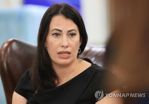 Meghan DiMuzio, executive director of the Coalition for App Fairness (CAF), speaks during an exclusive interview with Yonhap News Agency in Seoul on Nov. 15, 2021. (Yonhap) 