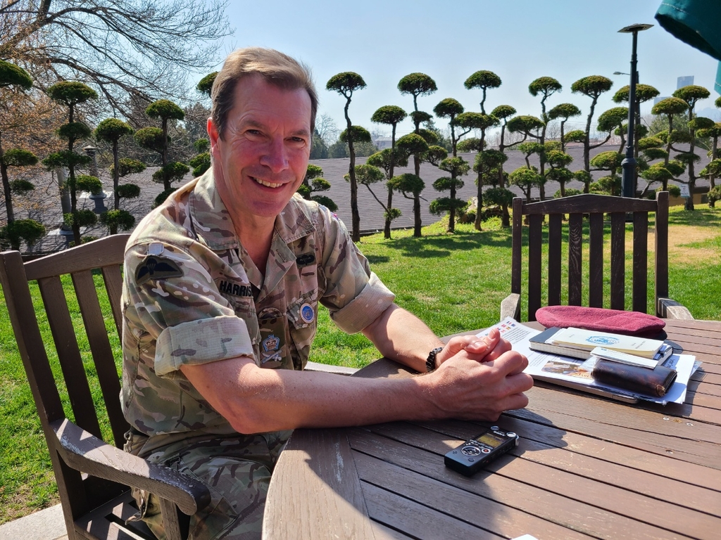 British Lt. Gen. Andrew Harrison, the deputy commander of the U.N. Command, speaks during an interview with Yonhap News Agency at the Yongsan Garrison in central Seoul on April 8, 2022. (Yonhap)