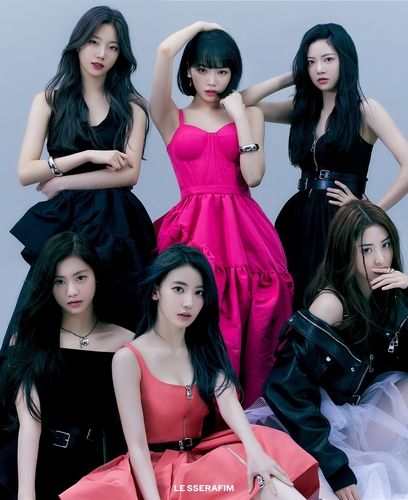 This photo provided by Source Music shows Hybe's first girl group Le Sserafim. (PHOTO NOT FOR SALE) (Yonhap)