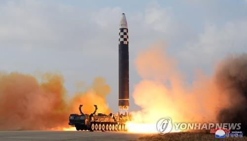 North Korea fires an intercontinental ballistic missile, in this file photo released by its state media on Nov. 19, 2022. (For Use Only in the Republic of Korea. No Redistribution) (Yonhap)