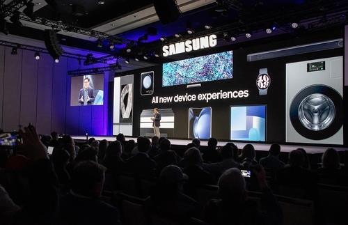 This file photo provided by Samsung Electronics Co. shows its official press conference for CES 2024 held at Mandalay Bay in Las Vegas on Jan. 8, 2024. (PHOTO NOT FOR SALE) (Yonhap)