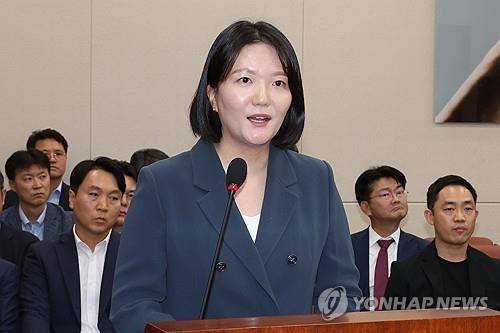 Naver Corp. CEO Choi Soo-yeon speaks at a parliamentary science and communications committee meeting in the National Assembly complex in western Seoul on July 2, 2024. (Yonhap)