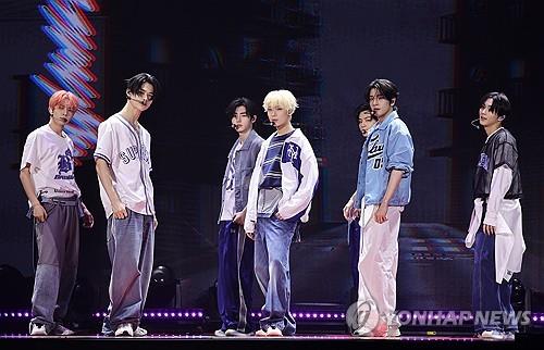 K-pop boy group Enhypen performs a track from its second full-length album, "XO," during a media showcase in Seoul on July 11, 2024. The album was released the following day. (Yonhap)