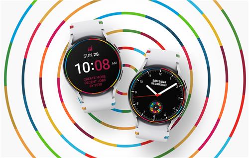 La bande et le cadran «Global Goals» de la Galaxy Watch. (Photo fournie par Samsung Electronics. Revente et archivage interdits) 