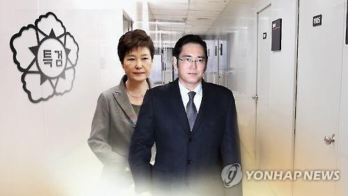 李容疑者（右）の逮捕で、朴大統領（左）をめぐる疑惑の捜査が進展するか注目される＝（聯合ニュースＴＶ）