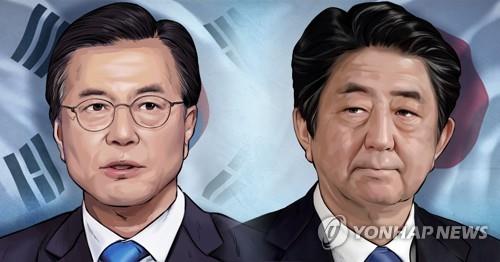 文大統領（左）と安倍首相が約１年３カ月ぶりの韓日首脳会談を開催する（イラスト）＝（聯合ニュース）