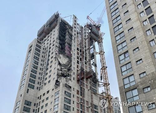 韓国・光州で建設中マンションの外壁が崩落　作業員６人の安否不明