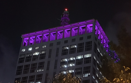 釜山のランドマークを紫でライトアップ　ＢＴＳ公演に合わせ