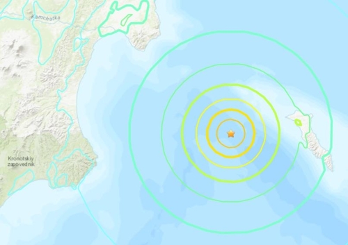 규모 7.3 지진이 발생한 러시아 극동 니콜스콜예 지역 부근 해상 [미 지질조사국(USGS) 홈페이지 캡처] 