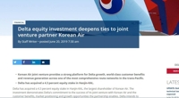 델타항공 자사 홈페이지 '뉴스 허브' 코너 화면