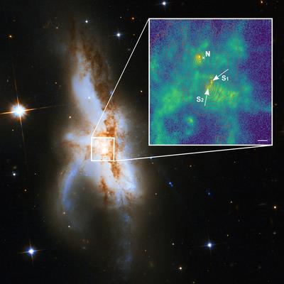 은하 중앙에서 초대질량블랙홀 3개가 동시 합체 중인 NGC 6240 