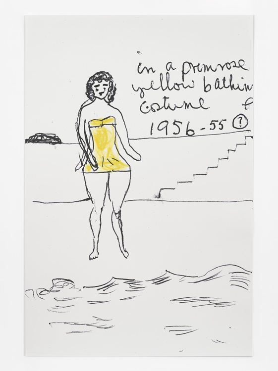 로즈 와일리, 'Yellow Bathing Costume', 2019, Acrylic ink and aquarelle ink painting on pigment ink fine art print on 300grams1584 Hahnemuhle laid paper, 120 x 80cm [초이앤라거갤러리 제공]