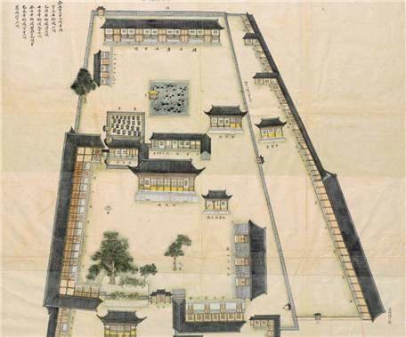 보물 제2070호 장용영 본영도형 기미본(1799년) 채색도 세부(내대청) [문화재청 제공. 재판매 및 DB 금지]