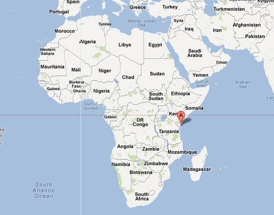 케냐 항구도시 몸바사가 표시된 지도[붉은색 표식, 구글 이미지, 재판매 및 DB 금지]