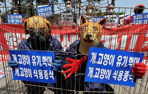 성남서 '개 식용 반대' 캠페인…"모란 개시장 폐쇄하라"