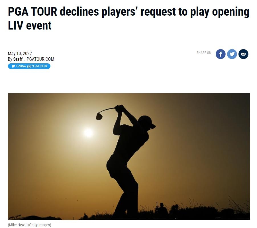 선수들의 리브 인터내셔널 대회 출전 요청 거부 발표한 PGA 투어