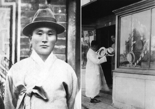 소설가 이광수(왼쪽)와 1930년대 인천 모자 상점 풍경