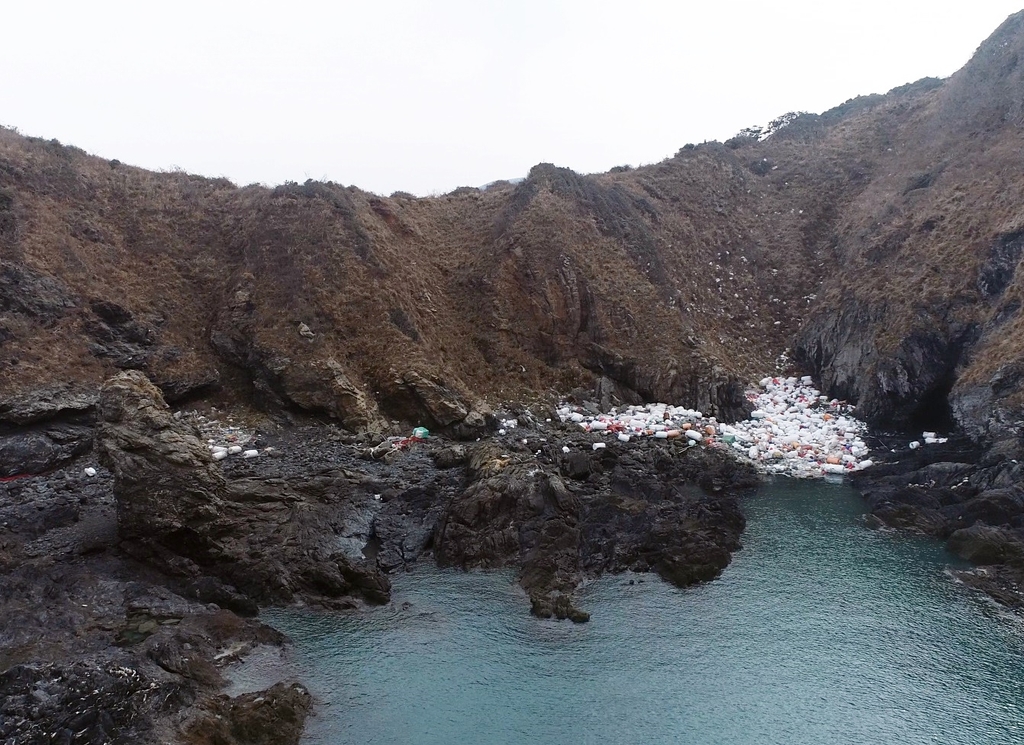 대청도 해양쓰레기 밀집 지역 항공사진