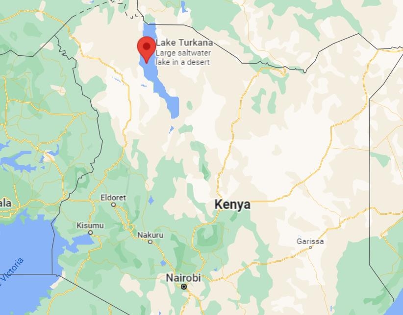케냐 북서부의 투르카나 호수(붉은 화살표)