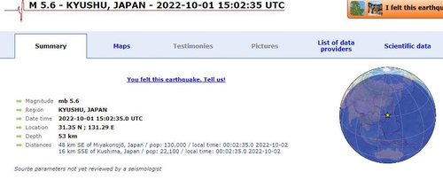 일본 미야자키현에서 규모 5.8 지진