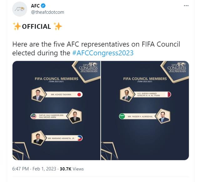 1일 선출된 FIFA 평의회 위원.