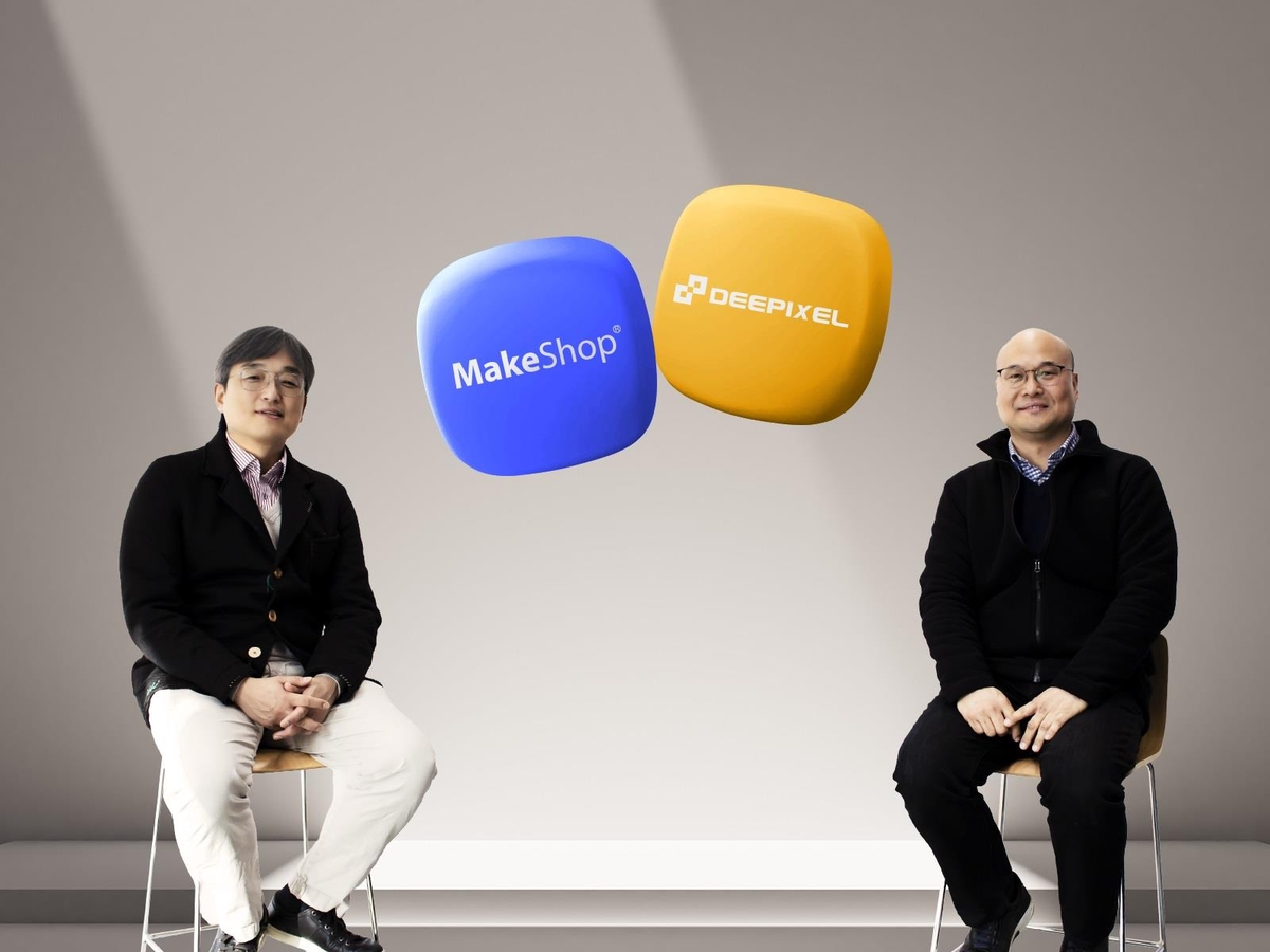 커넥트웨이브 김상혁 메이크샵 사업 부문 대표(왼쪽)와 딥픽셀 이제훈 대표