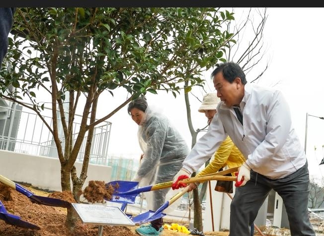기념수 심는 박홍률 목포시장