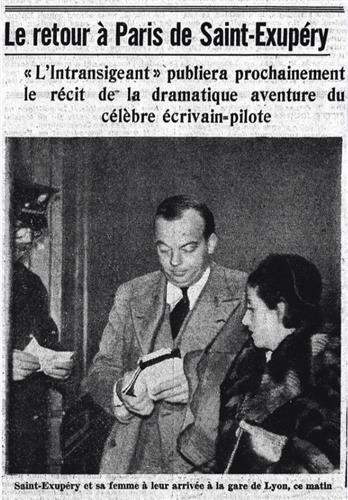 1936년 1월 23일자 신문 '랭트랑지장'에 실린 생텍쥐페리 부부 모습