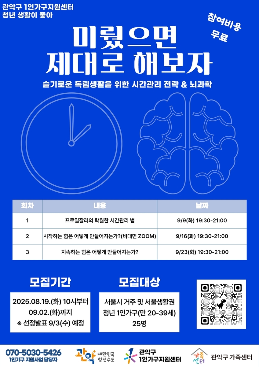 "미뤘으면 제대로 해보자"…관악구, 청년 시간관리 강좌 운영