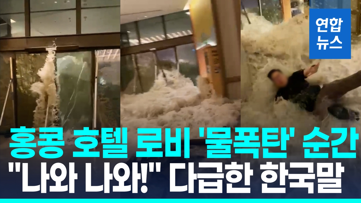 [영상] 홍콩 호텔문 '박살' 로비 물바다…"빨리 나와!" 다급한 한국말 - 2